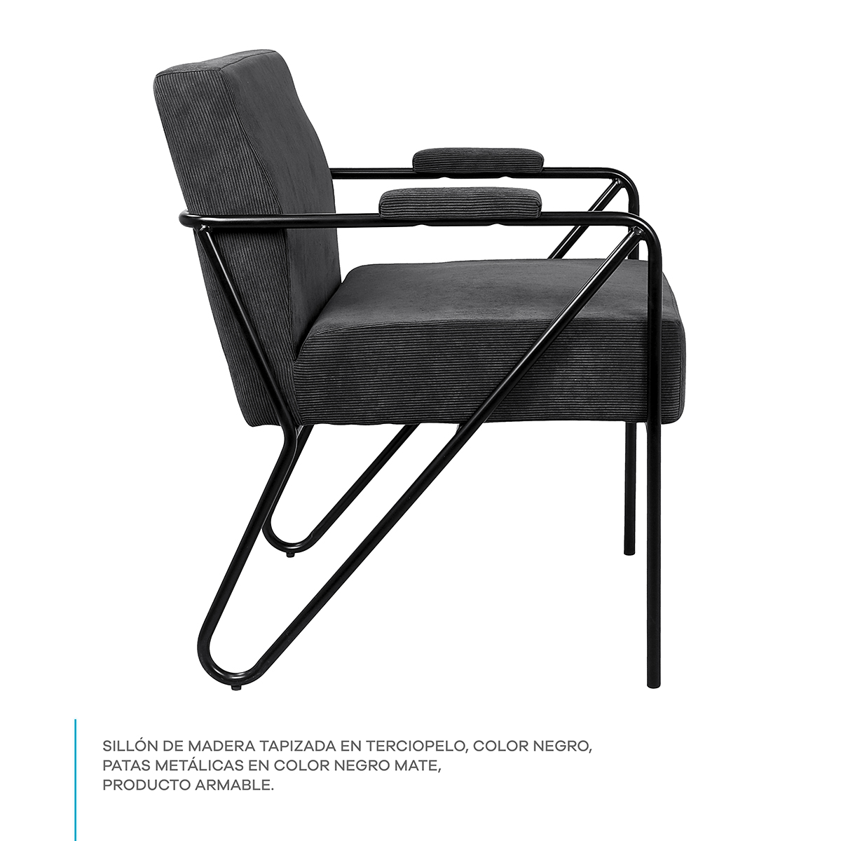 Sillón Ocasional Individual Negro Moderno Tapizado