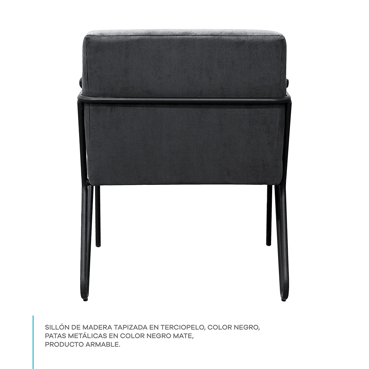 Sillón Ocasional Individual Negro Moderno Tapizado