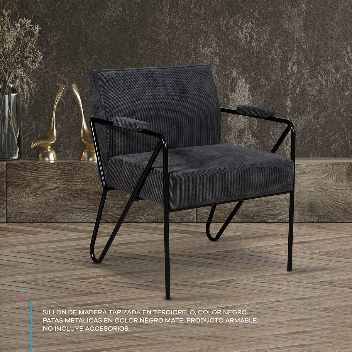 Sillón Ocasional Individual Negro Moderno Tapizado