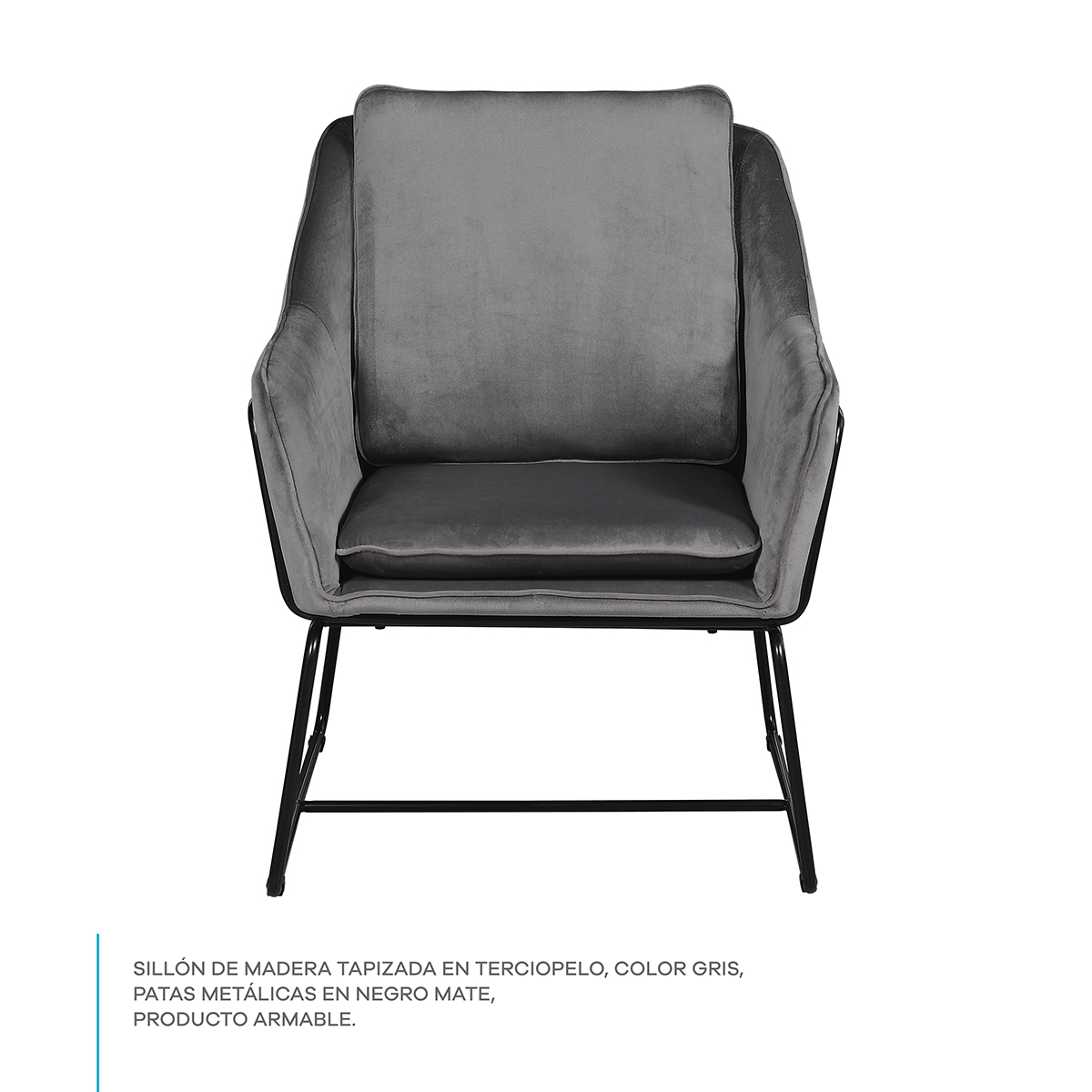 Sillón Ocasional Individual Gris Moderno Tapizado Terciopelo