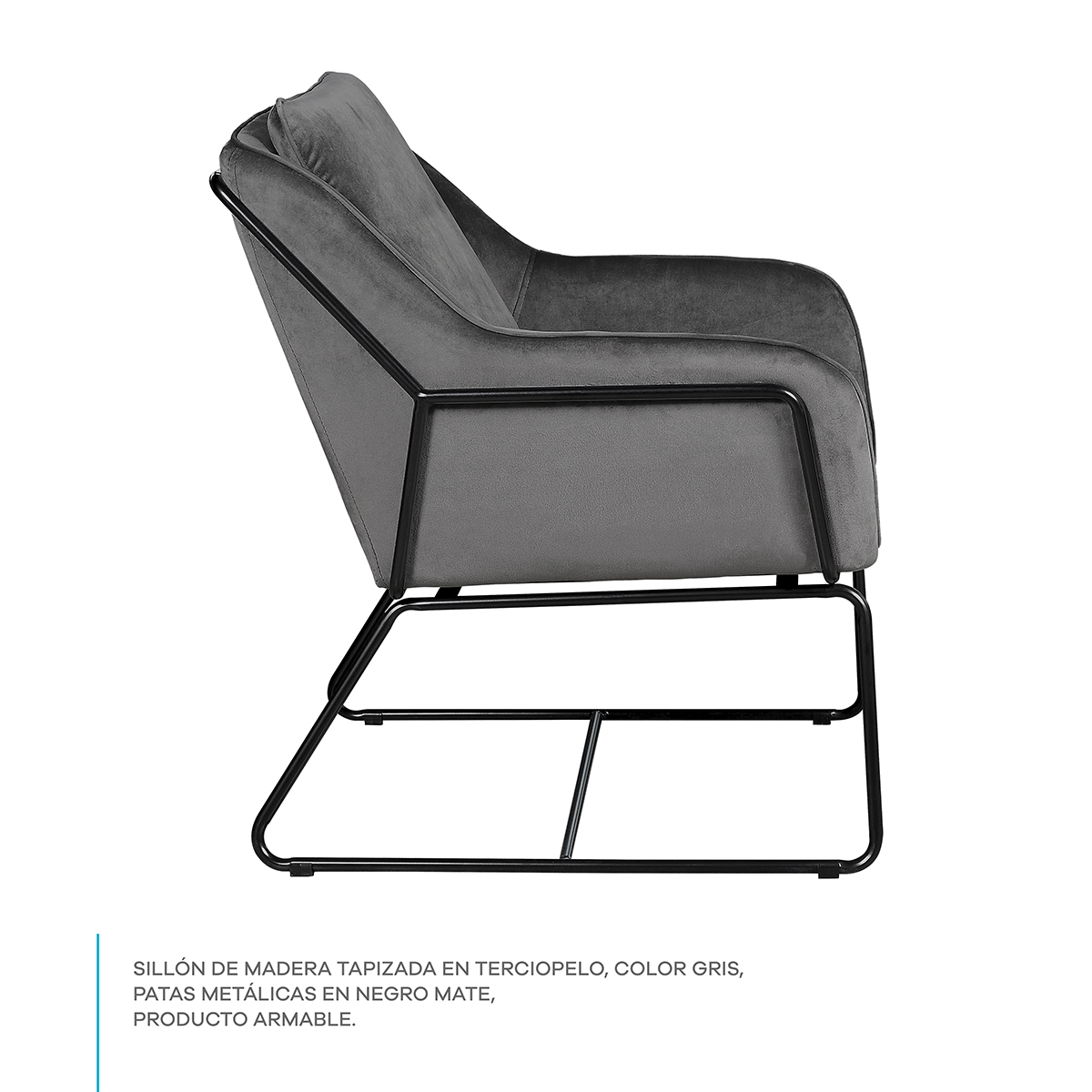 Sillón Ocasional Individual Gris Moderno Tapizado Terciopelo