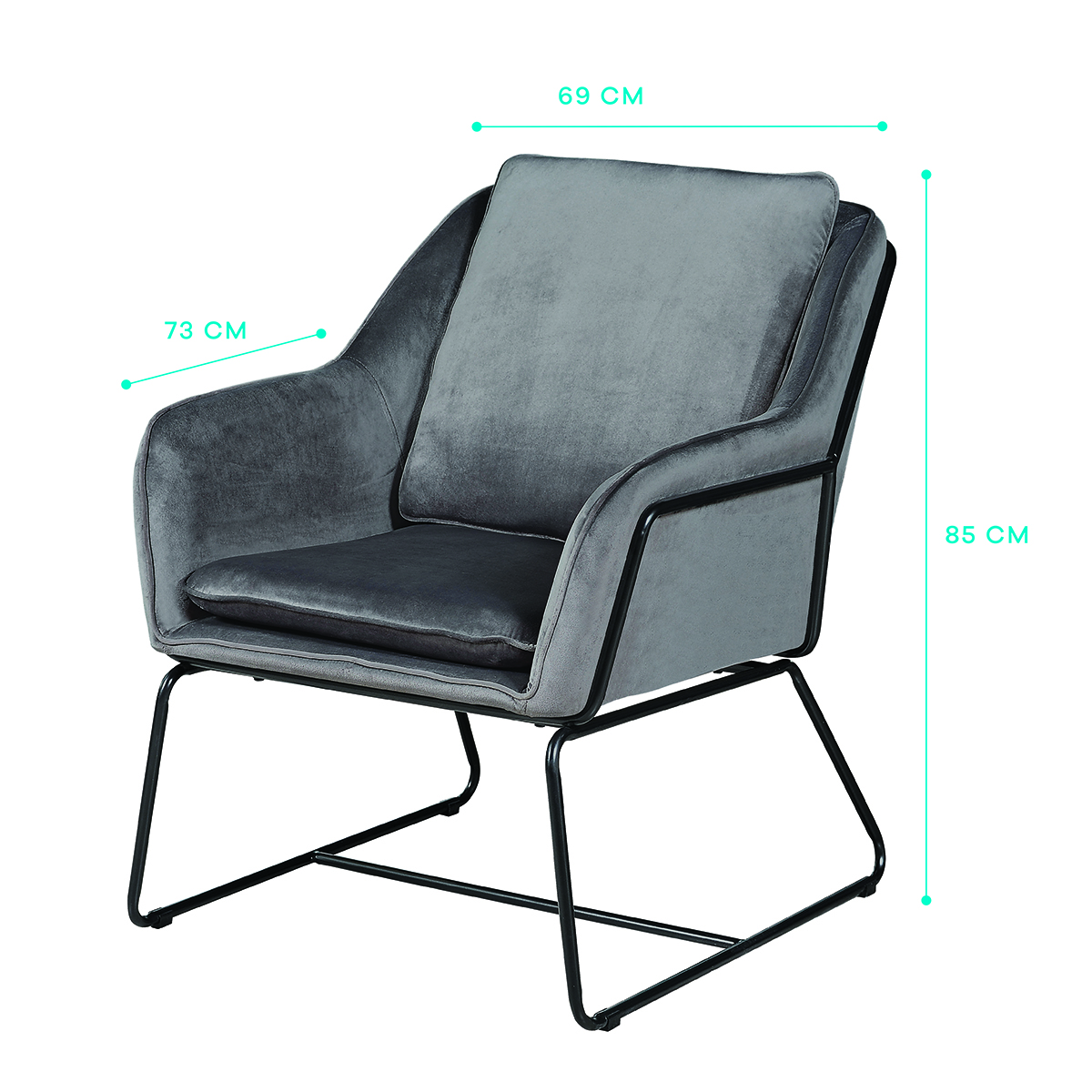 Sillón Ocasional Individual Gris Moderno Tapizado Terciopelo