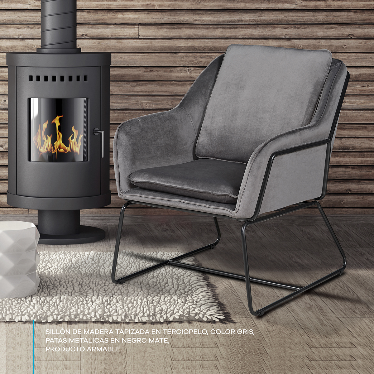 Sillón Ocasional Individual Gris Moderno Tapizado Terciopelo