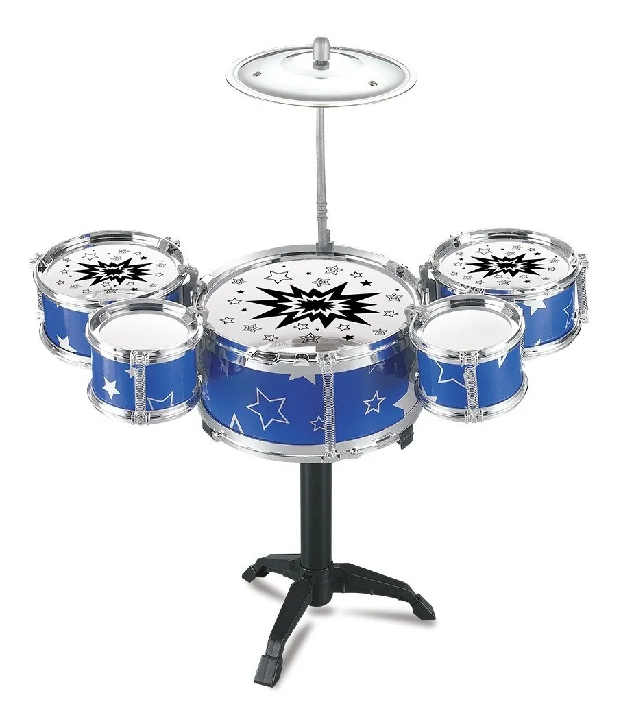 Bateria Niños Musical Juguete Baquetas Platillo Bombo Azul