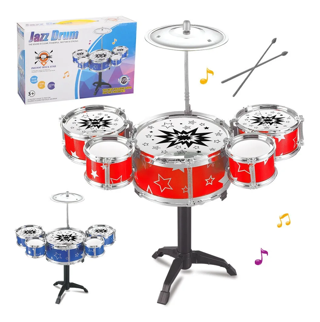 Bateria Niños Musical Juguete Baquetas Platillo Bombo Azul