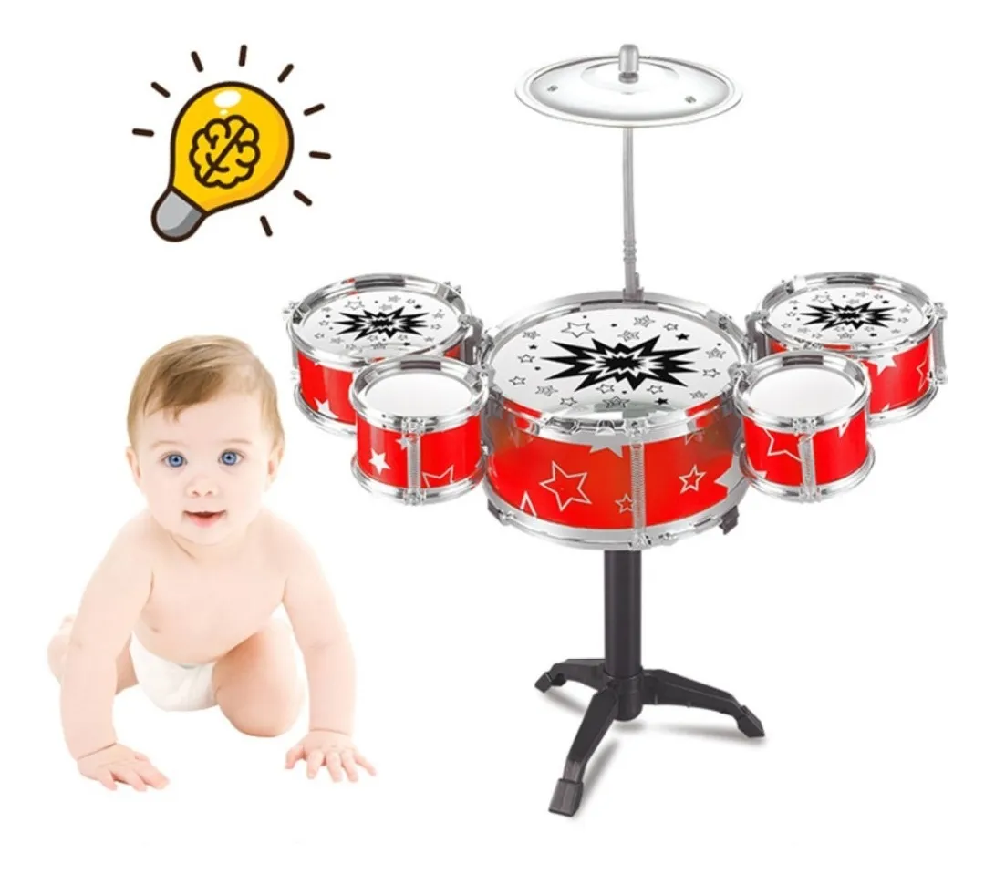 Bateria Niños Musical Juguete Baquetas Platillo Bombo Azul