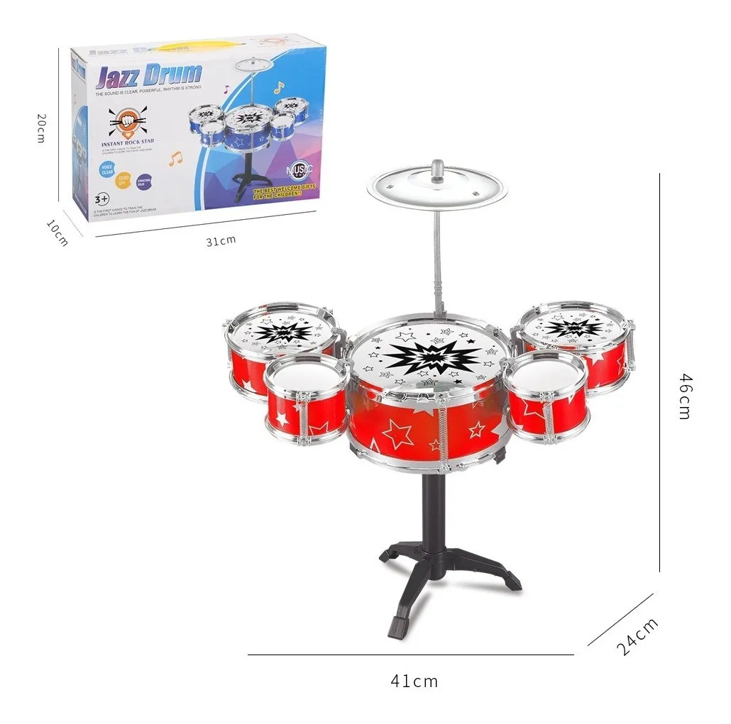 Bateria Niños Musical Juguete Baquetas Platillo Bombo Azul