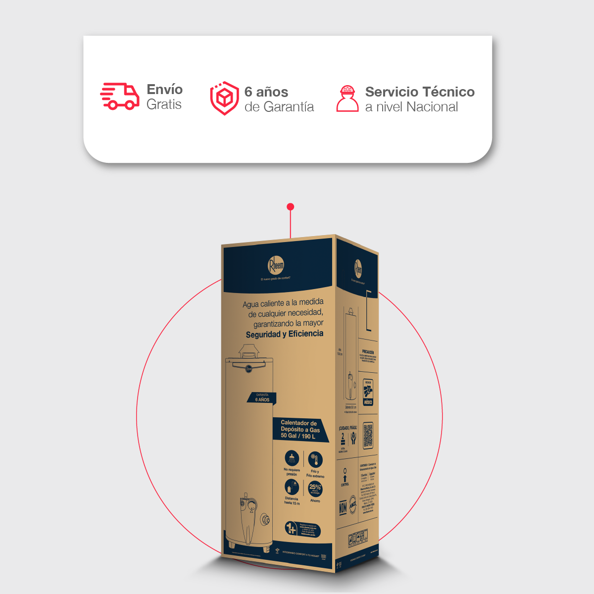 Calentador de agua Rheem de deposito 190 Litros a gas NAT 