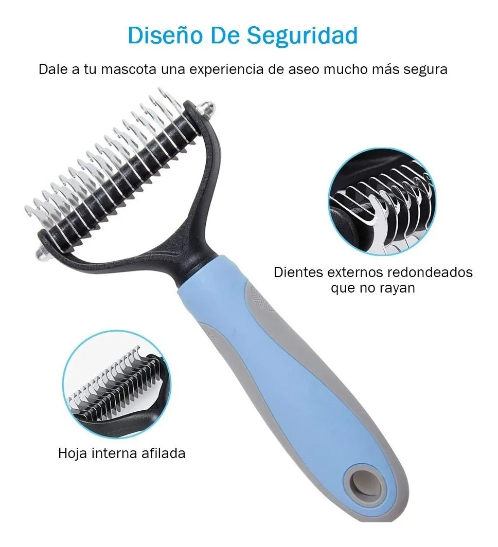 Cepillo Deslanador Depelo Para Perros Evita Los Nudos Azul