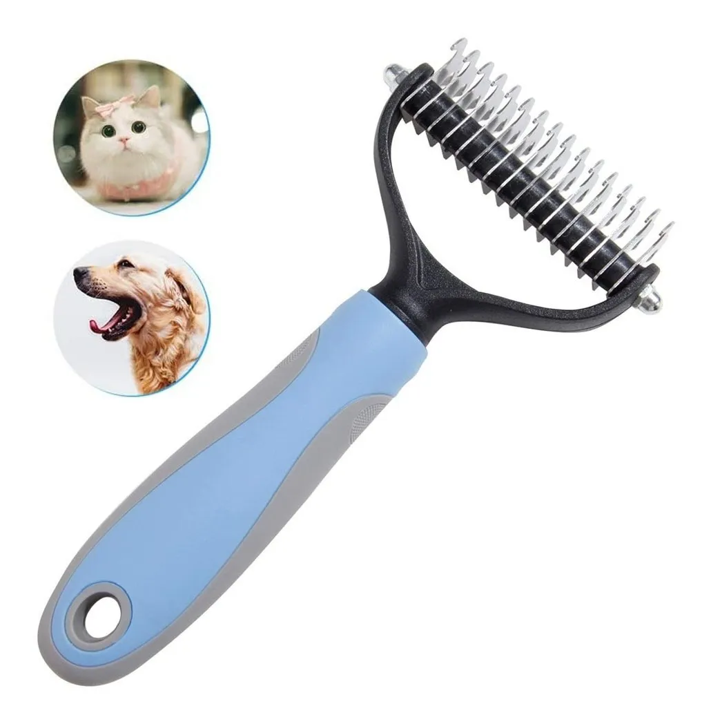 Cepillo Deslanador Depelo Para Perros Evita Los Nudos Azul