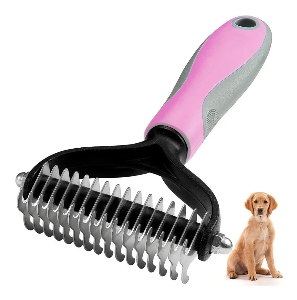 Cepillo Deslanador Depelo Para Perros Evita Los Nudos Rosa
