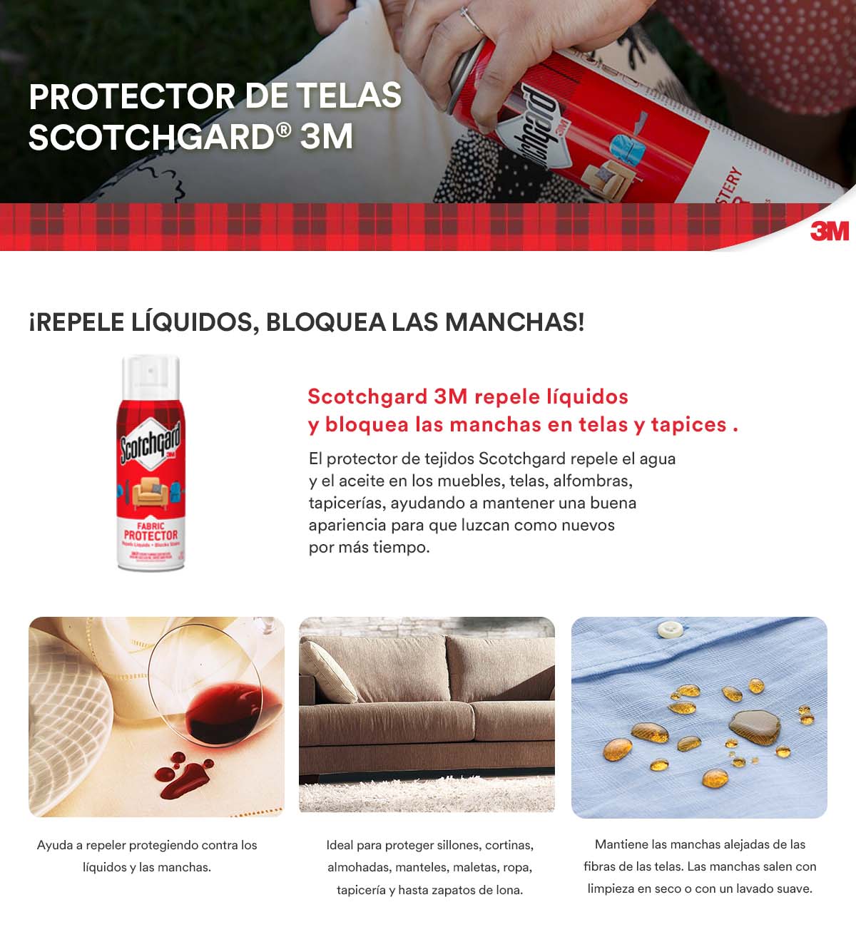 Teflon Protector De Telas Repelente Liquidos Manchas 6 Pzas