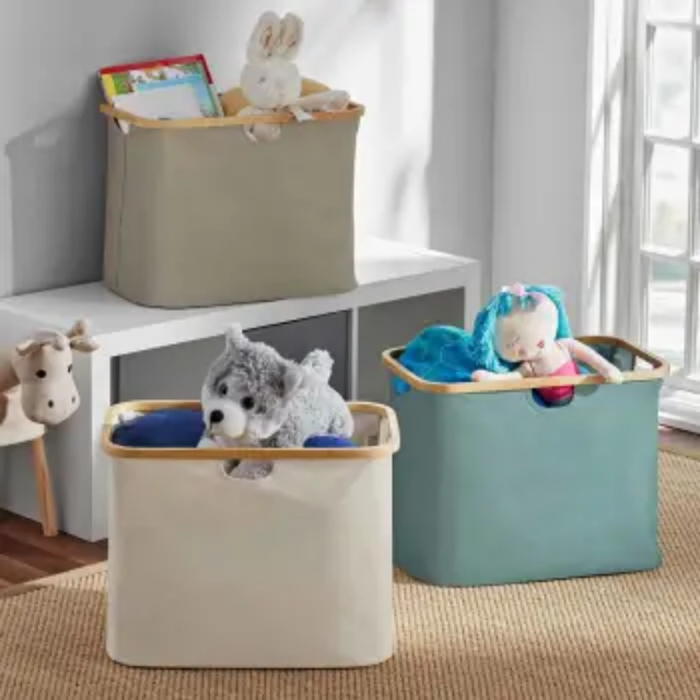 Cesto Canasta Plegable Reforzado Borde De Bambu Ideal Para Ropa Juguetes