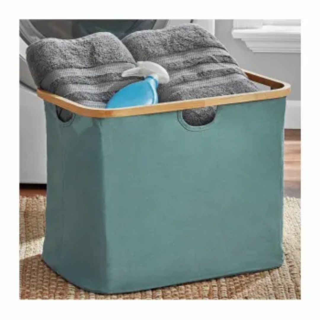 Cesto Canasta Plegable Reforzado Borde De Bambu Ideal Para Ropa Juguetes