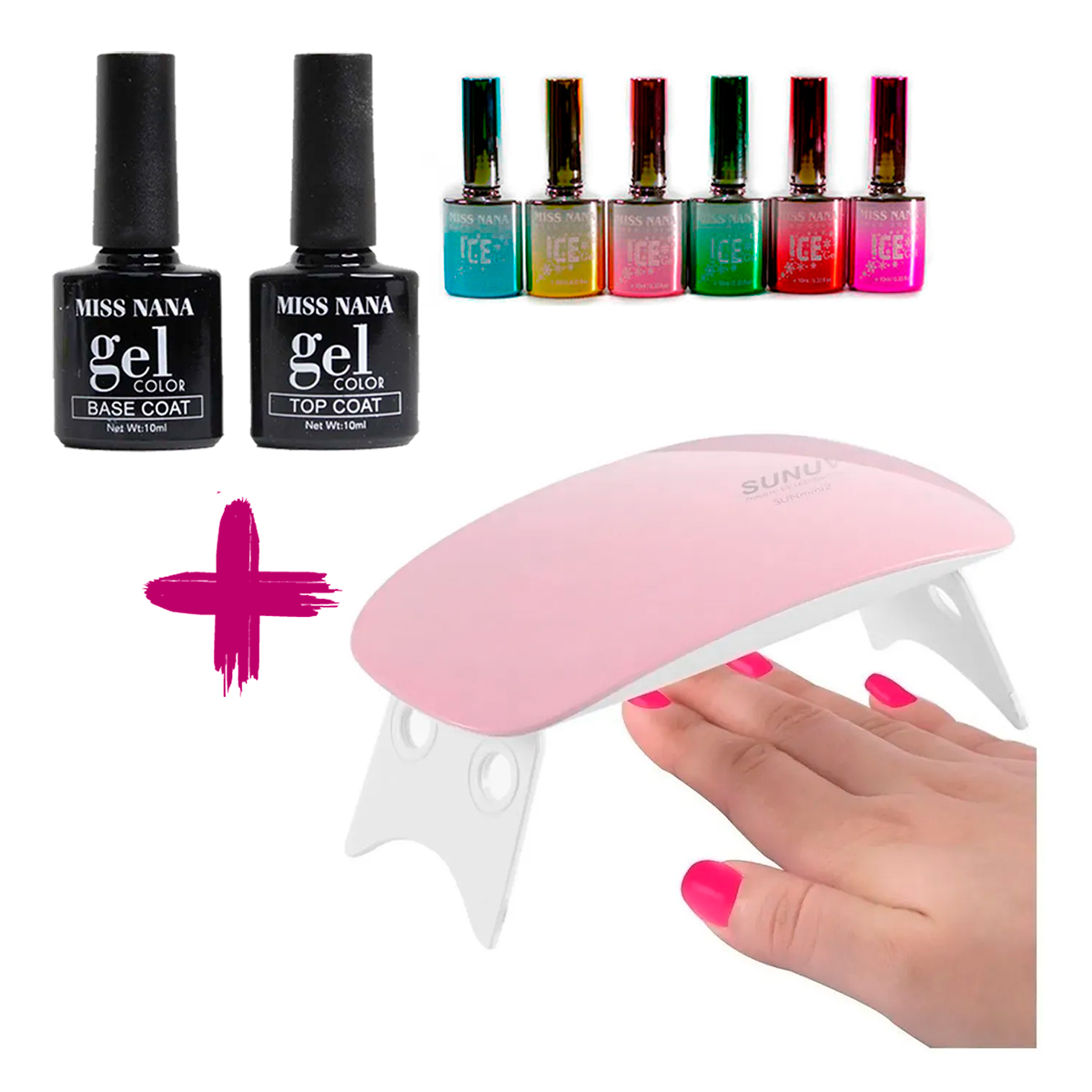 Uñas Esmaltes Mini Lampara UV/LED Base Y Top  Set de decoracion de uñas