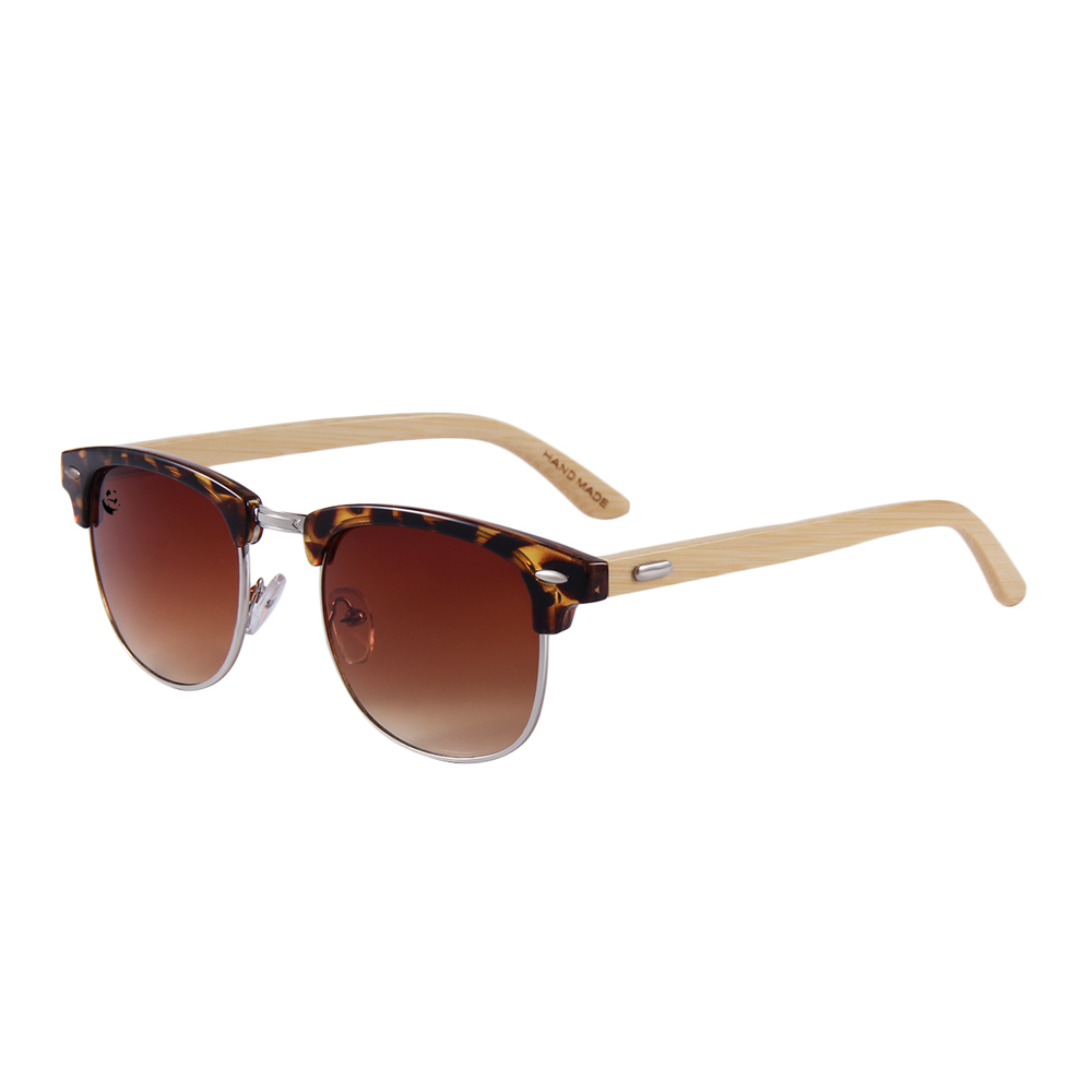 Lentes Gafas de Sol PANDAS para Dama Mujer de Madera de Bambú Cuadrados Oscuros UV400 Tigris Café