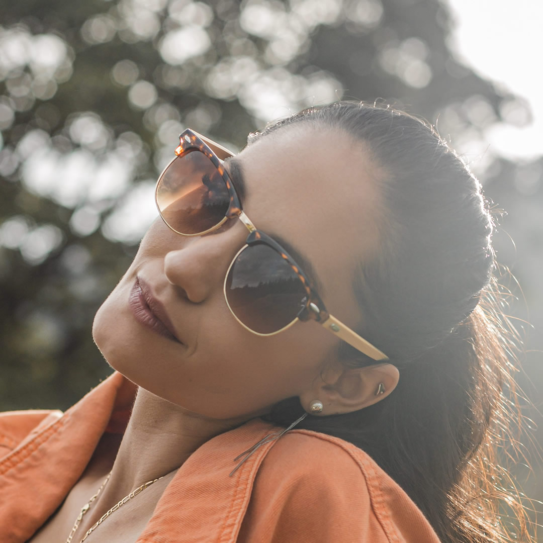 Lentes Gafas de Sol PANDAS para Dama Mujer de Madera de Bambú Cuadrados Oscuros UV400 Tigris Café