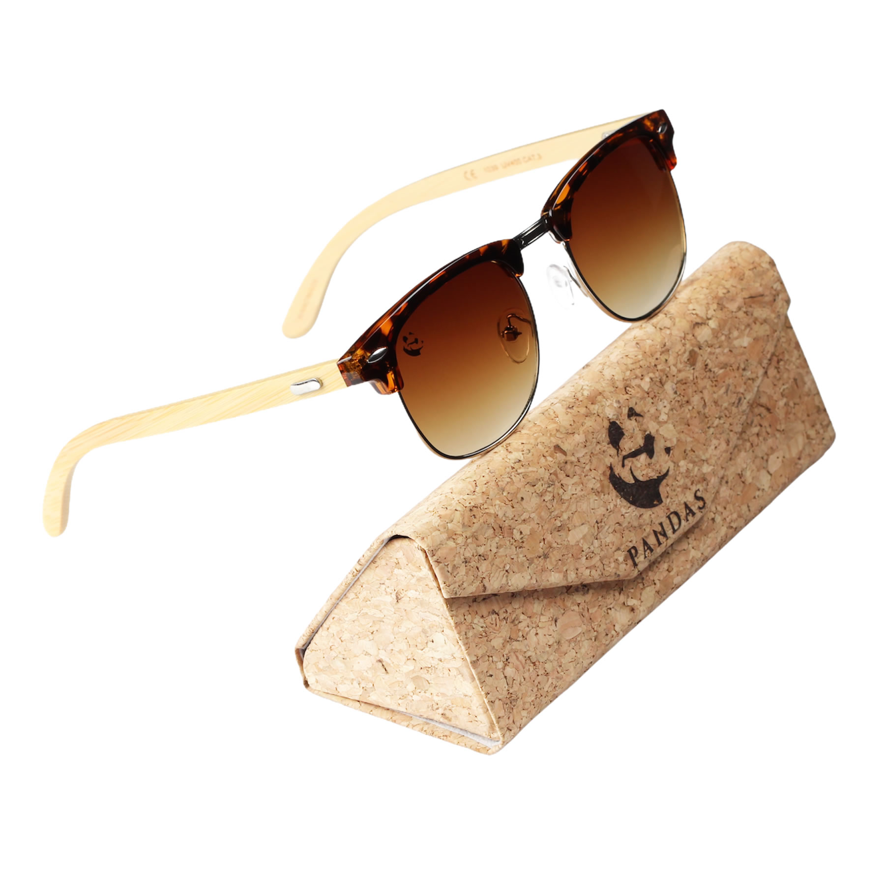 Lentes Gafas de Sol PANDAS para Dama Mujer de Madera de Bambú Cuadrados Oscuros UV400 Tigris Café