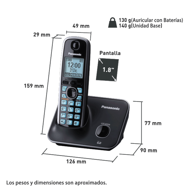 Teléfono Inalámbrico PANASONIC KX-TG4111MEB Negro localizado