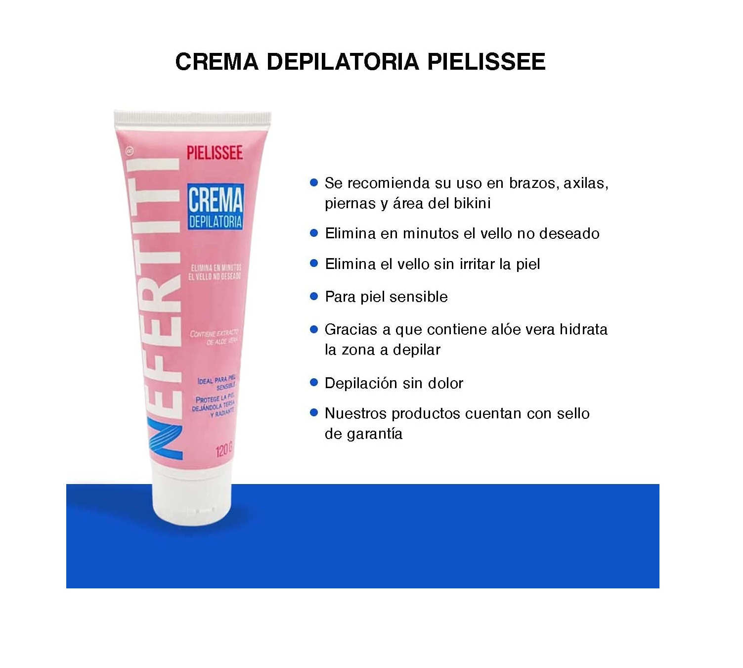 Crema Depiladora Nefertiti para Piel Sensible con Aloe Vera, Rostro, Piernas, Brazos, Axilas y Área de Bikini, Protege y Humecta la Piel, Hombre y Mujer, 120gr.