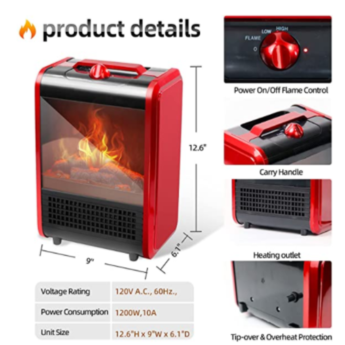 Chimenea Electrica Portatil Efecto 3d