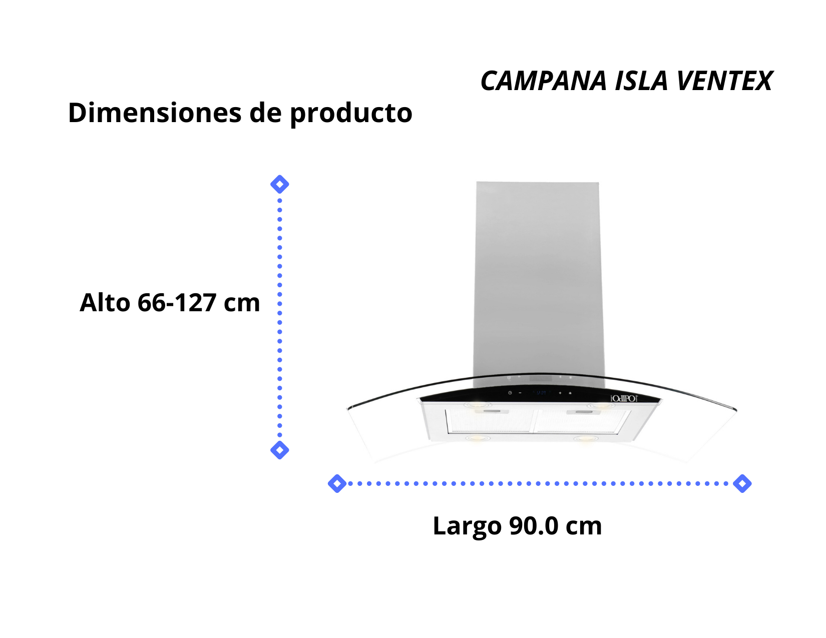 Campana Ventex Tipo Isla Control Digital Cristal Curva