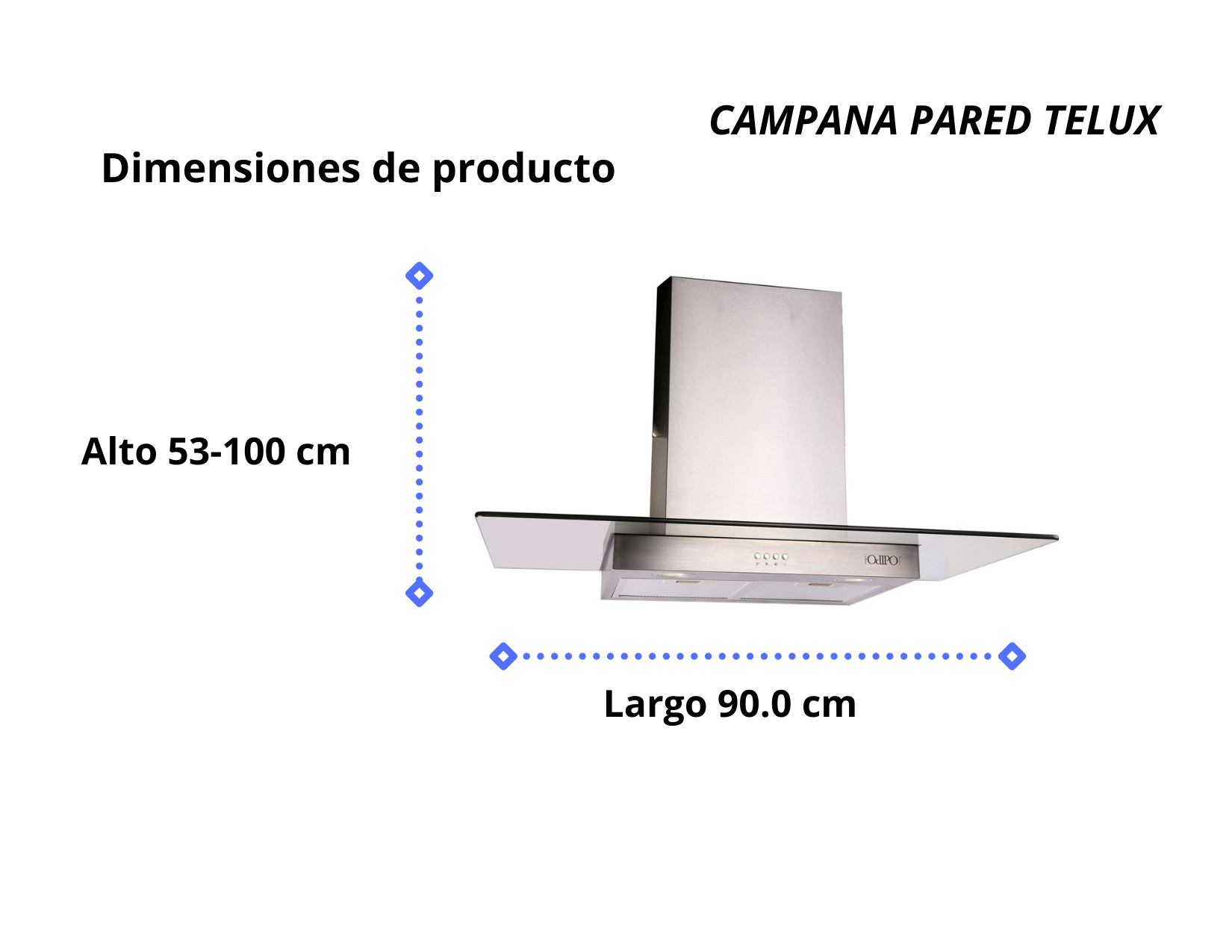 Campana Telux 90cms Cristal Recto Tipo Pared Control Elec