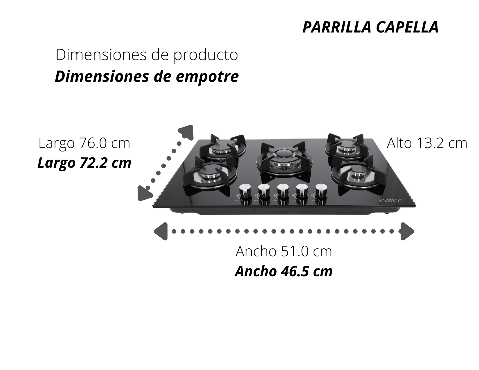 Parrilla Capella Cristal Templado 76cm 5Q Enc Elect