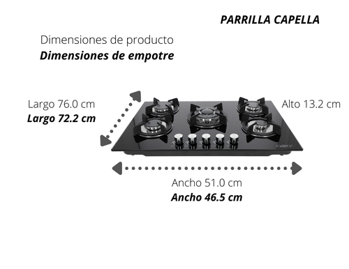 Parrilla Capella Cristal Templado 76cm 5Q Enc Elect