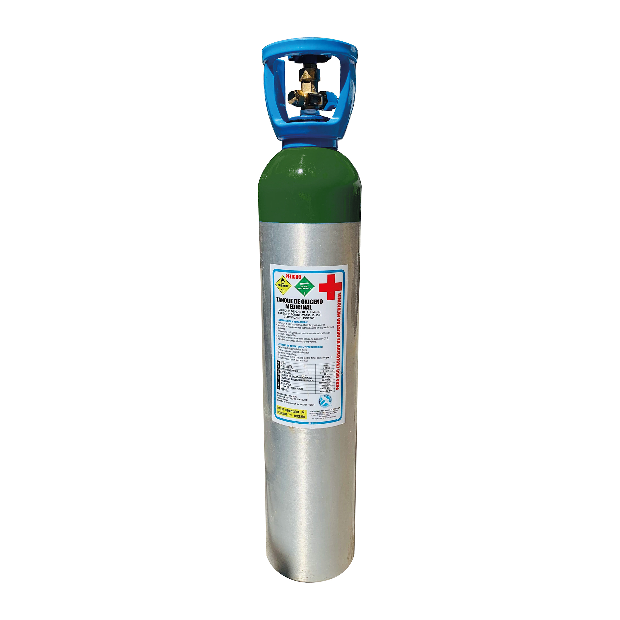 Tanque de Oxígeno Medicinal 1,725 lts. con Set de Accesorios Incluidos  