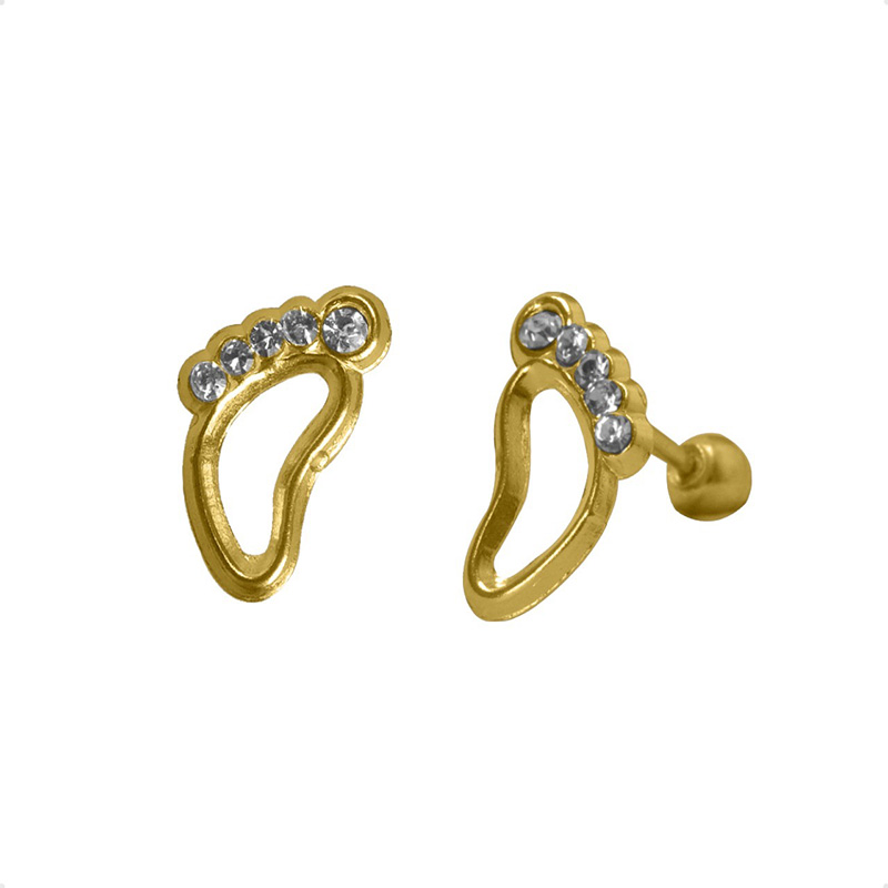 Aretes Broqueles Huella Bebé VAROURO Oro 10k Mamá Piercing + Estuche