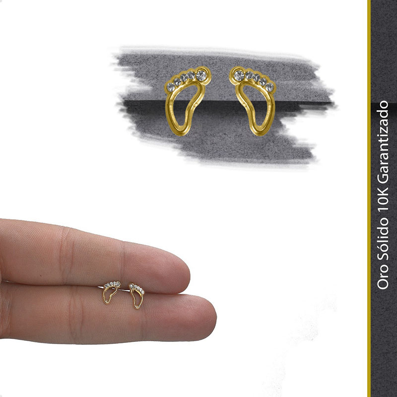 Aretes Broqueles Huella Bebé VAROURO Oro 10k Mamá Piercing + Estuche