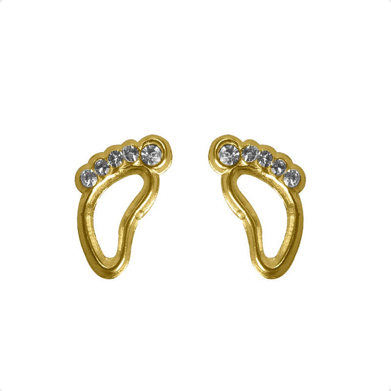 Aretes Broqueles Huella Bebé VAROURO Oro 10k Mamá Piercing + Estuche