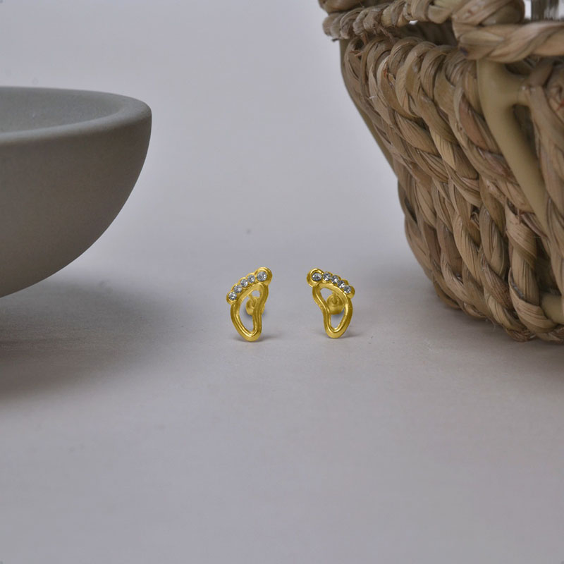 Aretes Broqueles Huella Bebé VAROURO Oro 10k Mamá Piercing + Estuche