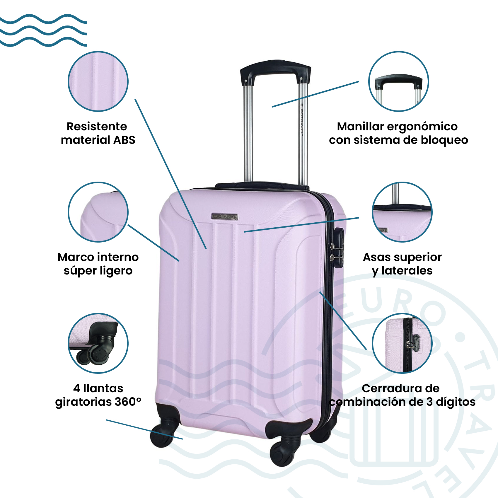 Maleta de Mano Rígida 18 Pulgadas Eurotravel, Resistente ABS Morado