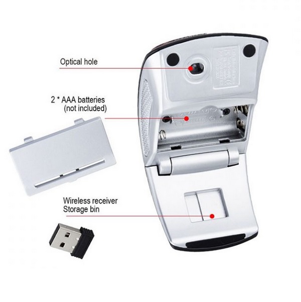 Mouse Inalámbrico Plegable Wireless Abatible Dpi 1200 Plata