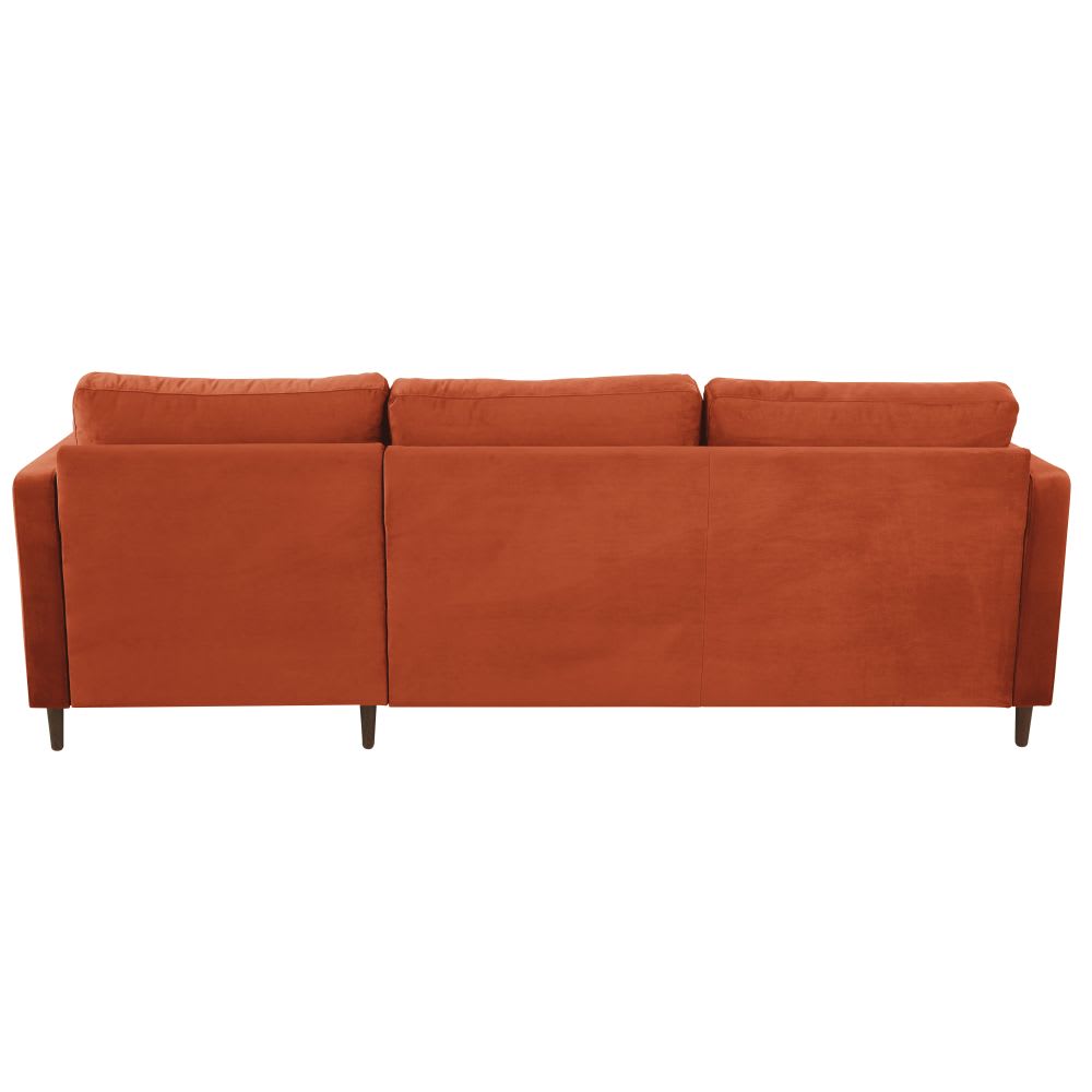 Monarca - Sofacama esquinero estilo moderno en terciopelo color naranja