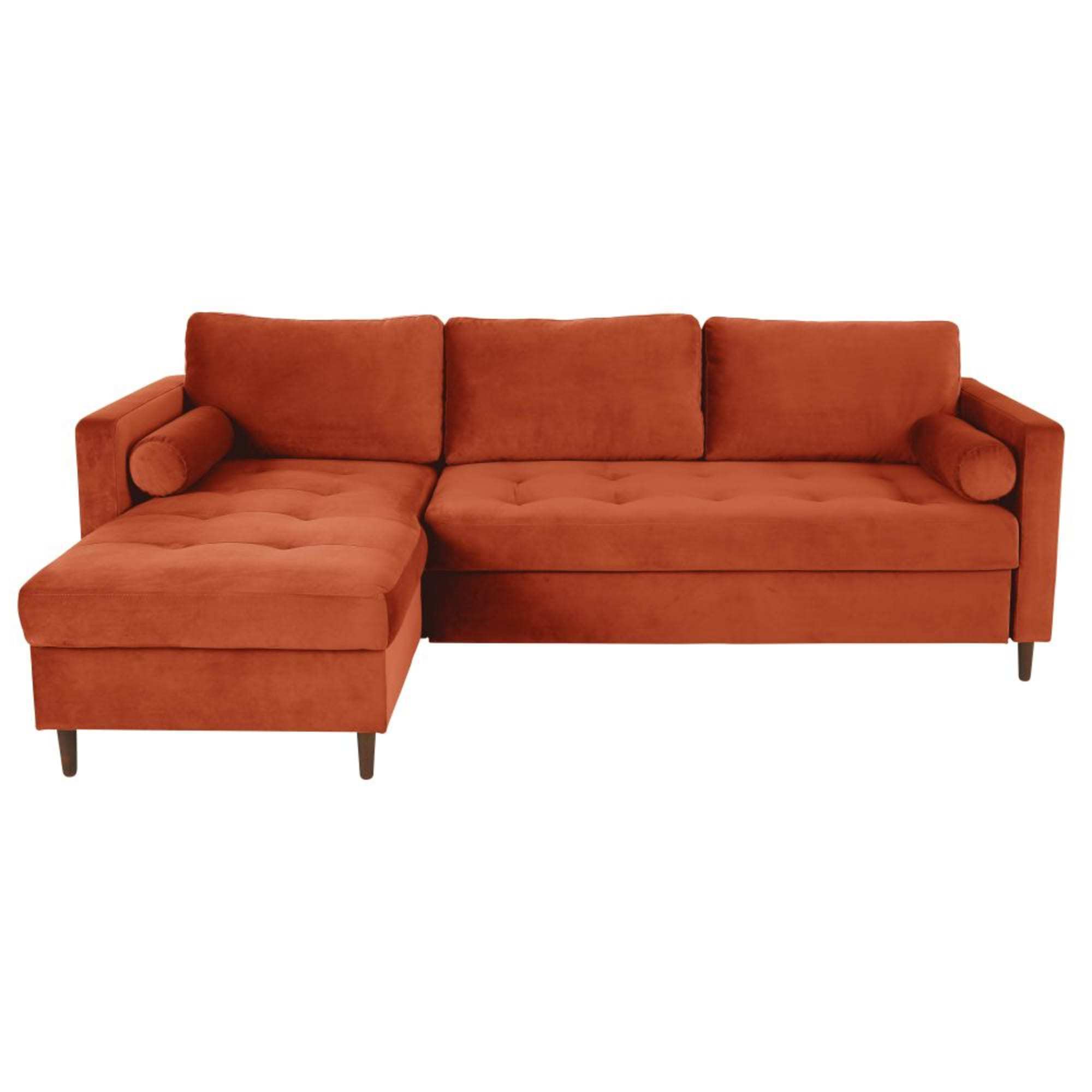 Monarca - Sofacama esquinero estilo moderno en terciopelo color naranja