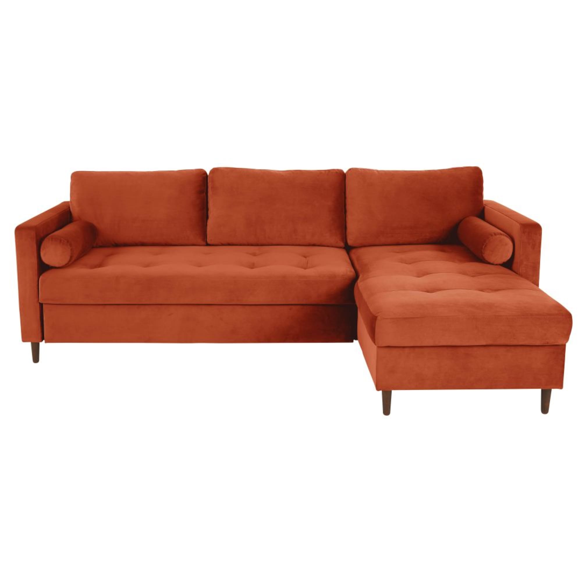 Monarca - Sofacama esquinero estilo moderno en terciopelo color naranja