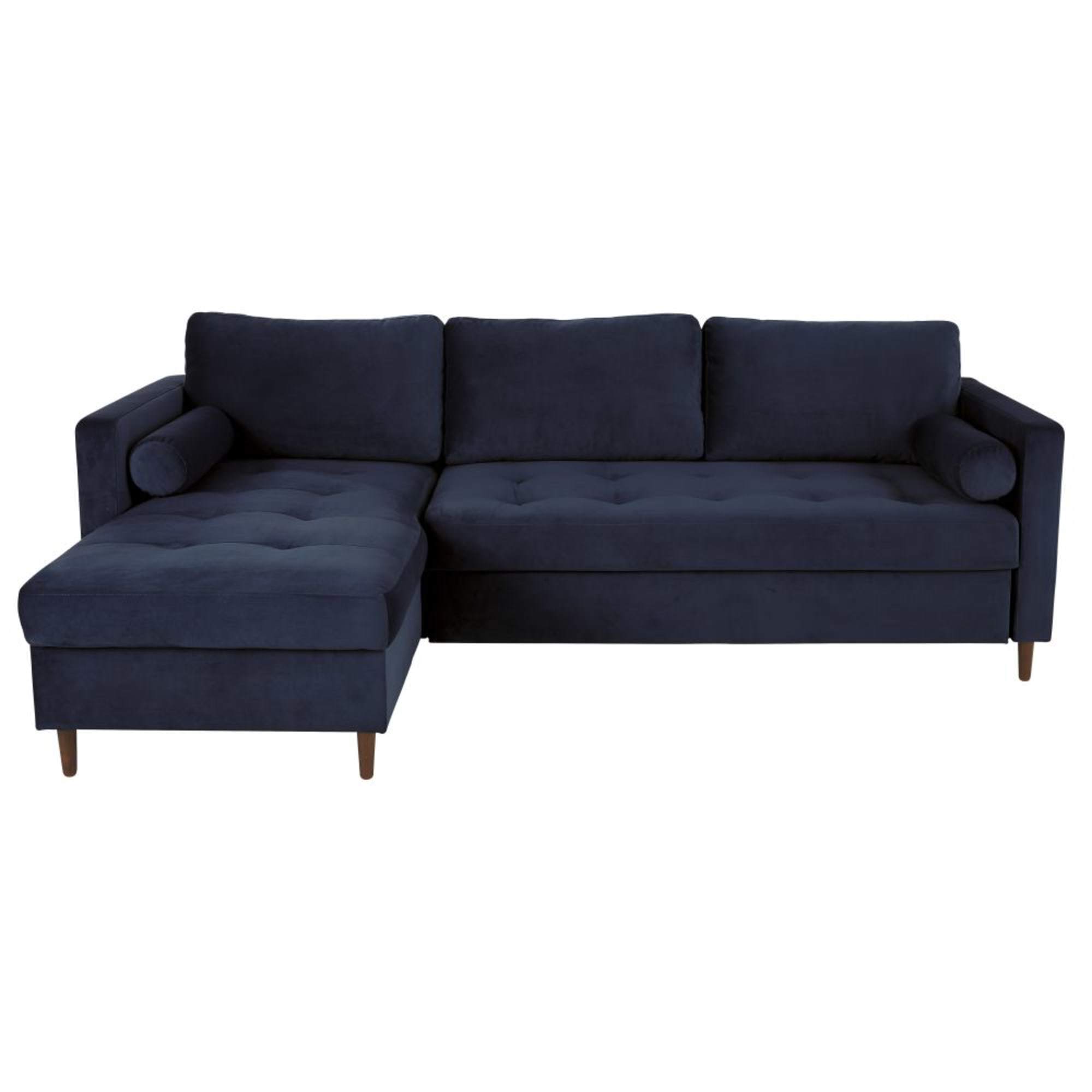 Monarca - Sofacama esquinero estilo moderno en terciopelo color azul royal