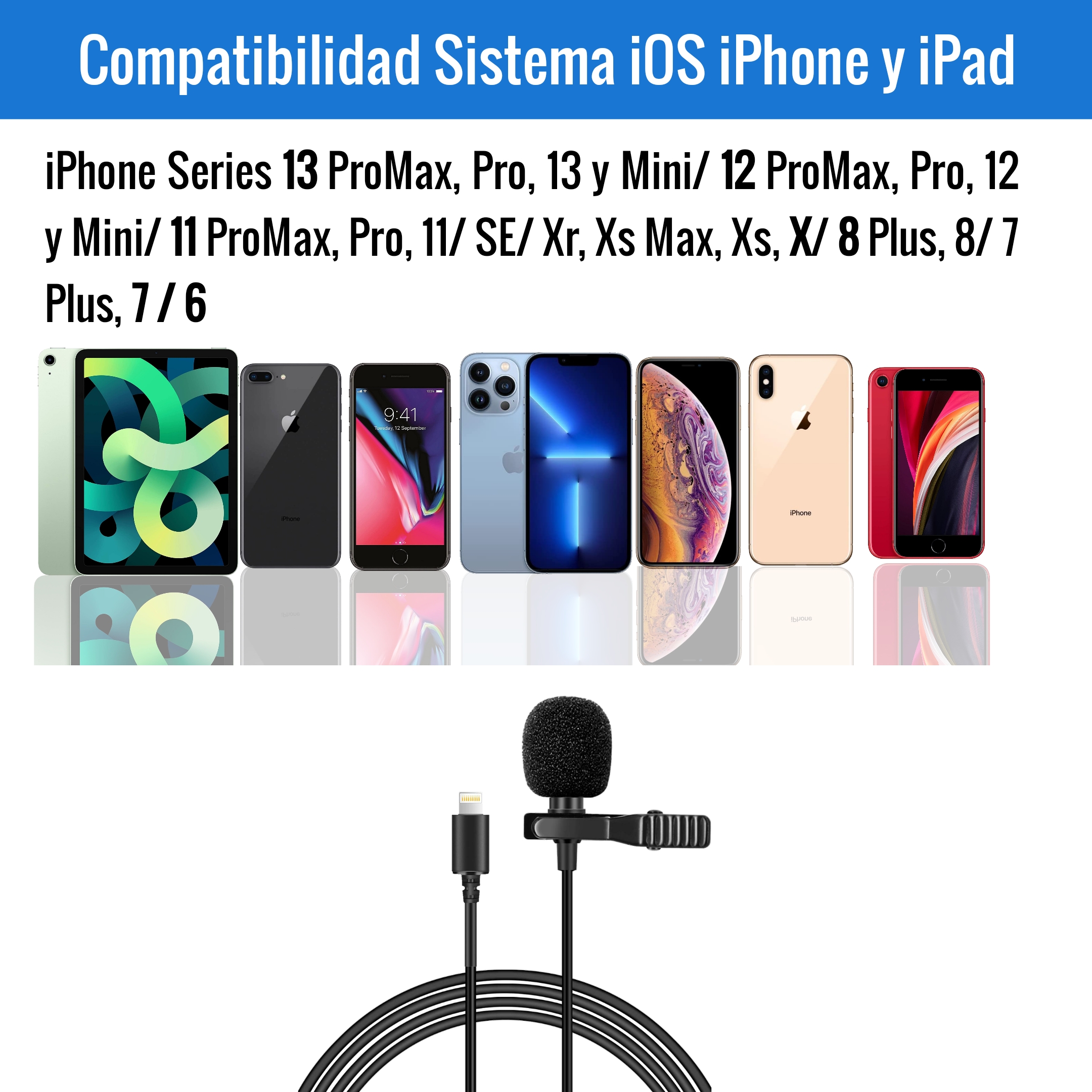 Micrófono para iPhone de Solapa Lavalier tipo Lightning iOS iPad