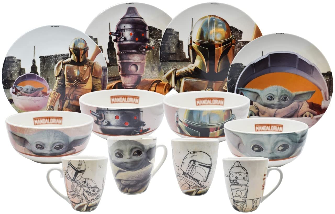 Vajilla Baby Yoda Mandalorian Star Wars 12 Piezas Porcelana Colección Mando Grogu 