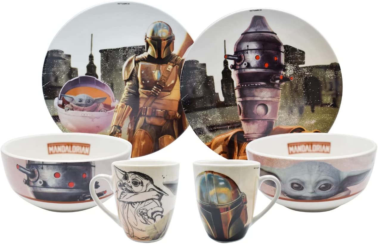 Vajilla Baby Yoda Mandalorian Star Wars 12 Piezas Porcelana Colección Mando Grogu 