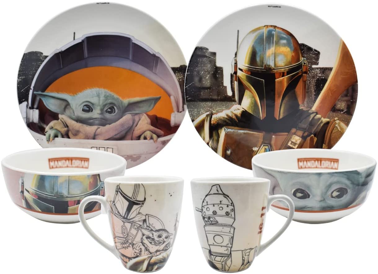 Vajilla Baby Yoda Mandalorian Star Wars 12 Piezas Porcelana Colección Mando Grogu 