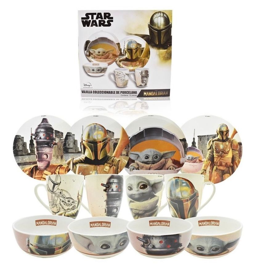 Vajilla Baby Yoda Mandalorian Star Wars 12 Piezas Porcelana Colección Mando Grogu 