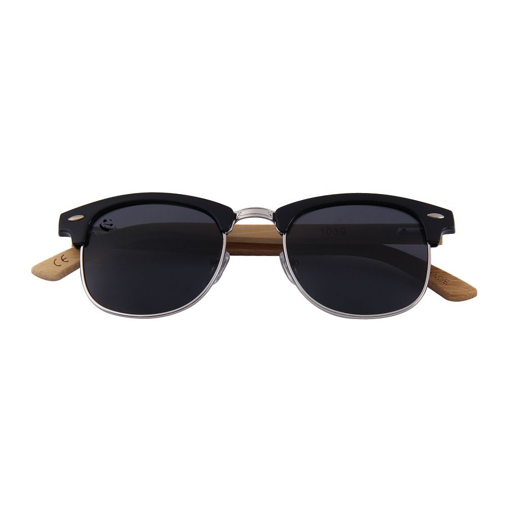 Lentes Gafas de Sol PANDAS Unisex para Hombre y Mujer de Madera de Bambú Cuadrados Oscuros UV400 Tigris Negro