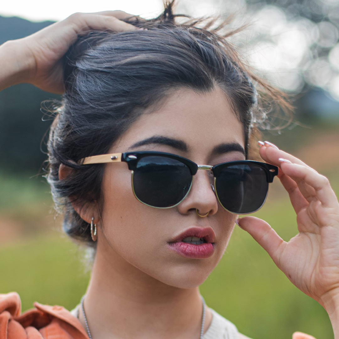 Lentes Gafas de Sol PANDAS Unisex para Hombre y Mujer de Madera de Bambú Cuadrados Oscuros UV400 Tigris Negro