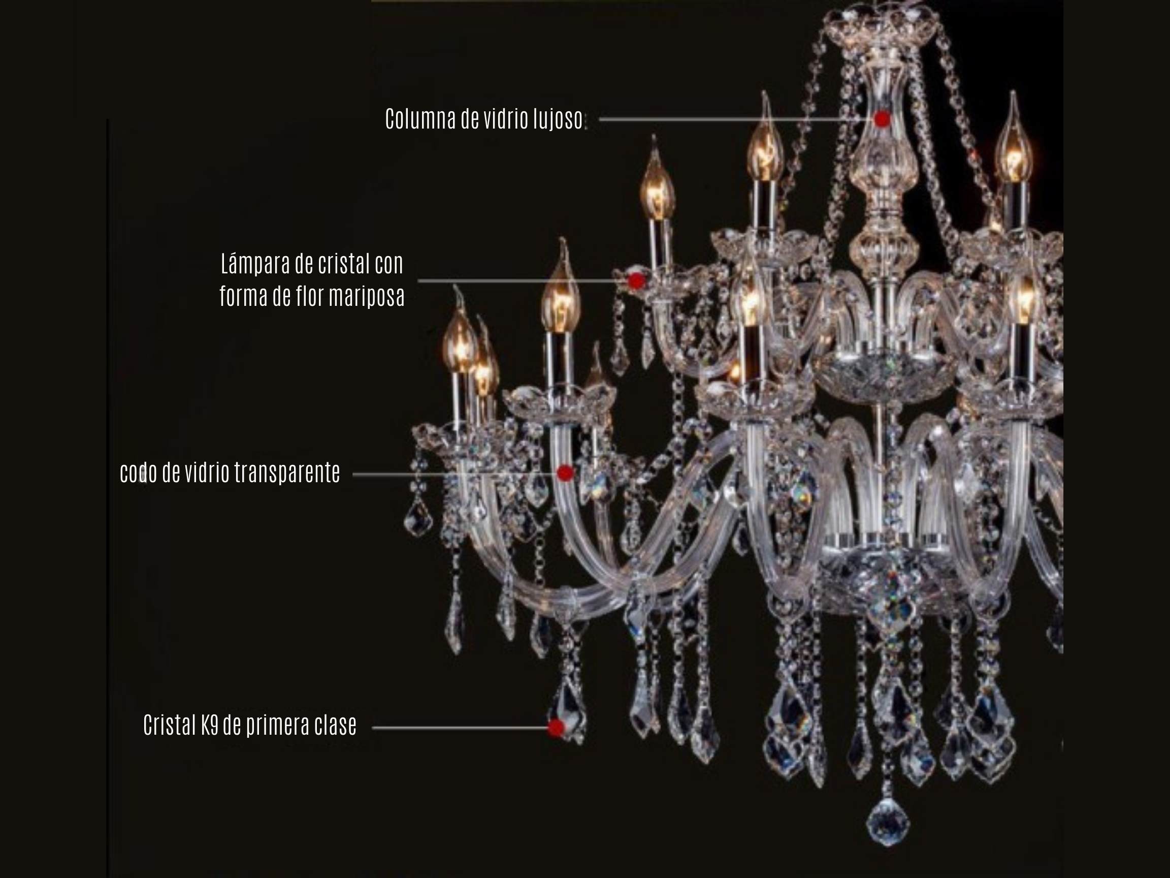 Lámpara candil de cristal candelabro 12+6 focos estilo elegante