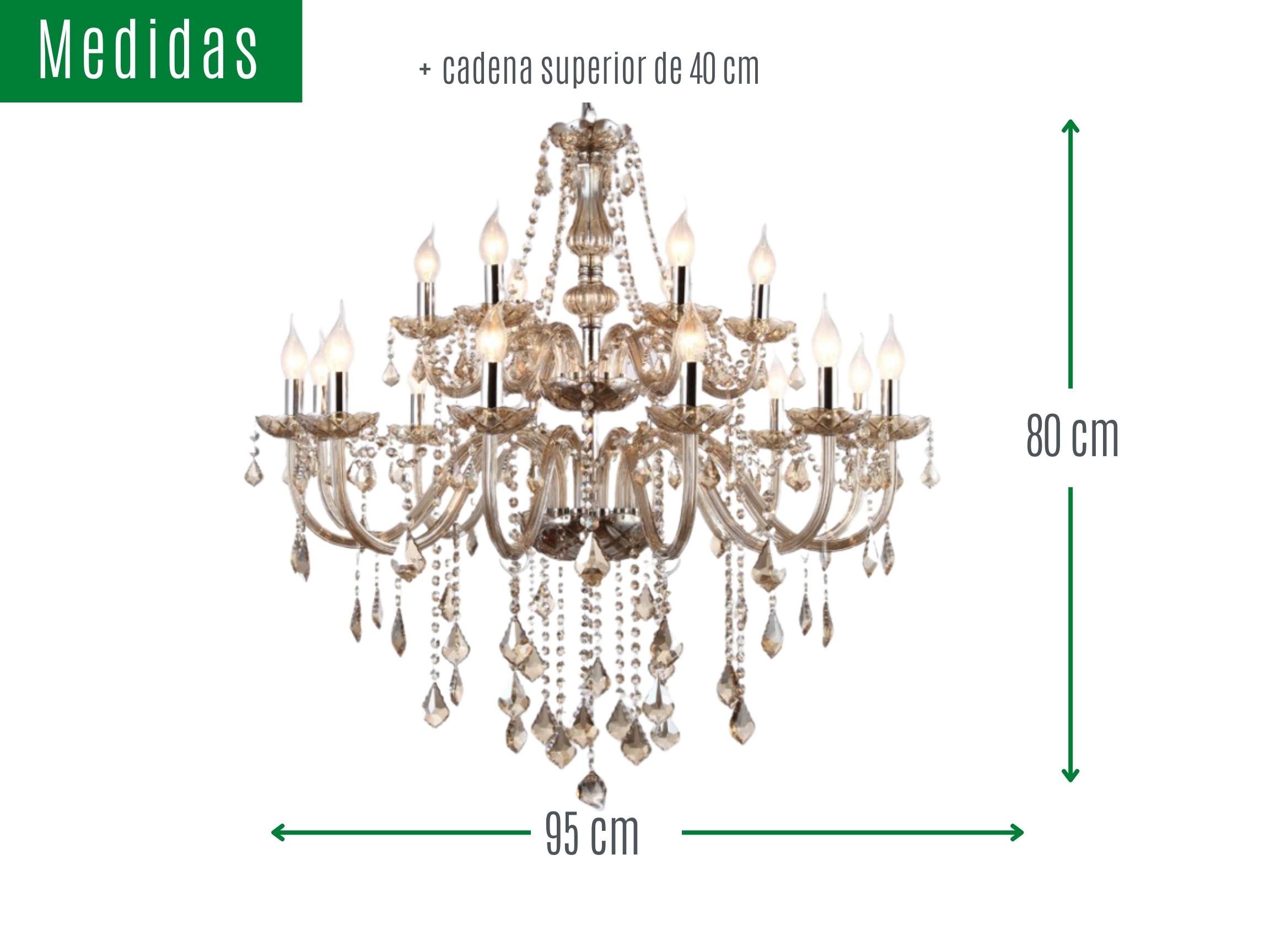 Lámpara candil de cristal candelabro 12+6 focos estilo elegante