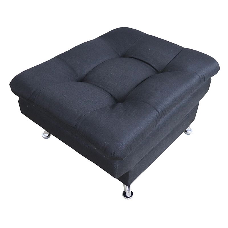 Taburete  Moderno Puff en Lino Negro Reposapiés